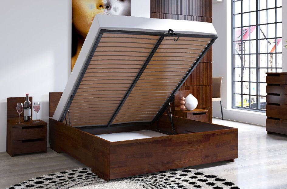 Łóżko drewniane sosnowe Visby Bergman High BC (skrzynia na pościel)