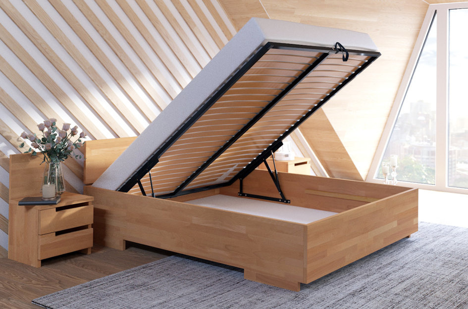 Łóżko drewniane bukowe Visby Bergman High BC (skrzynia na pościel)