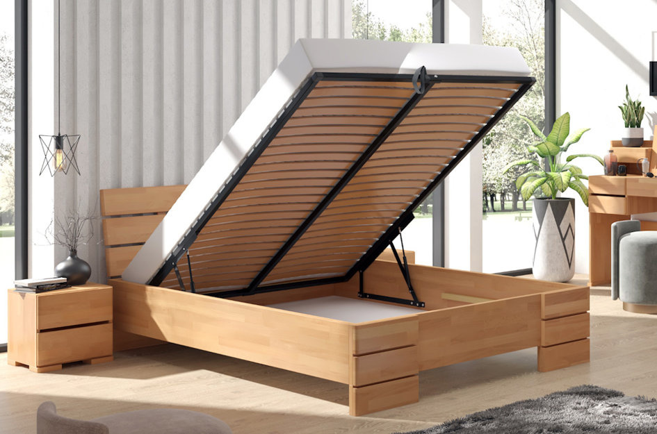Łóżko drewniane bukowe Visby Sandemo High BC (Skrzynia na pościel)
