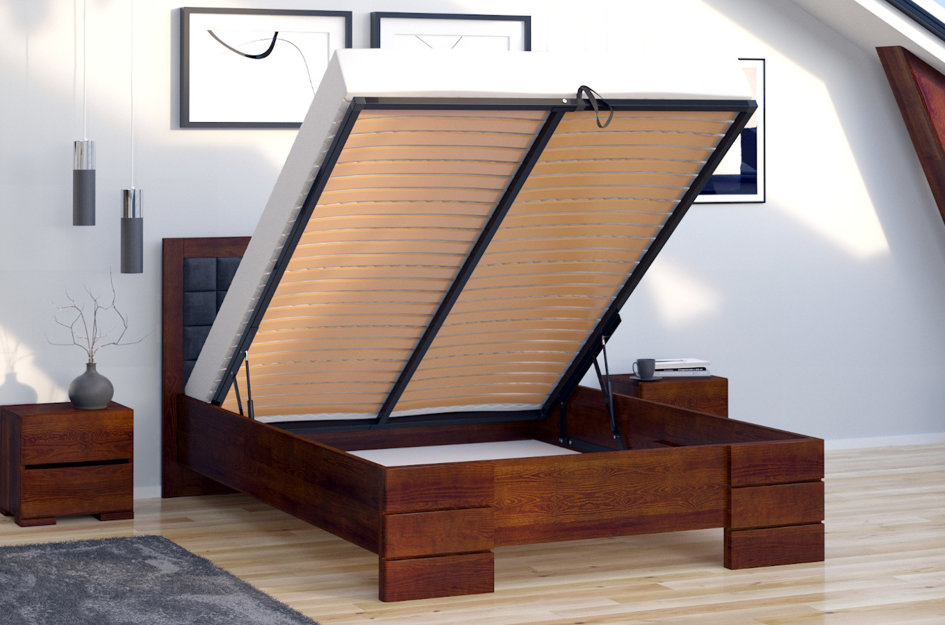 Tapicerowane łóżko drewniane - sosnowe Visby Gotland High BC (skrzynia na pościel)