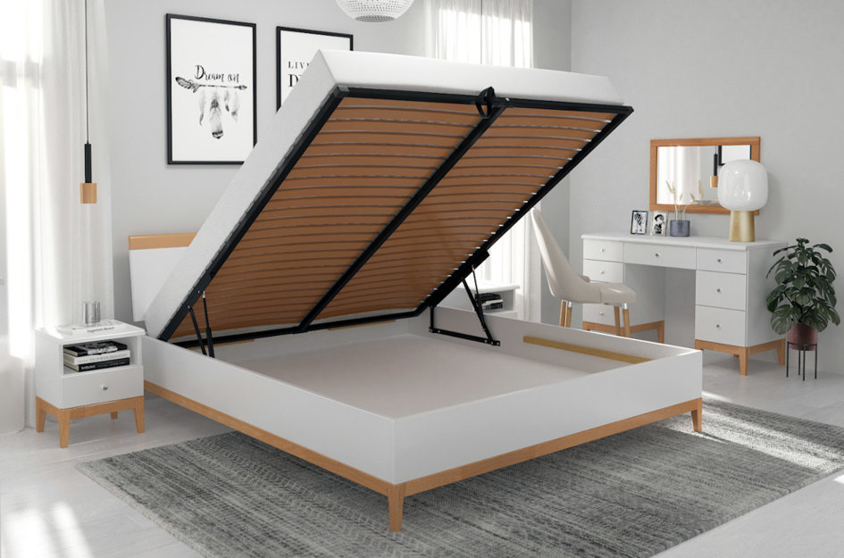 Drewniane łóżko ze skrzynią Visby Livia BC (skrzynia na pościel)