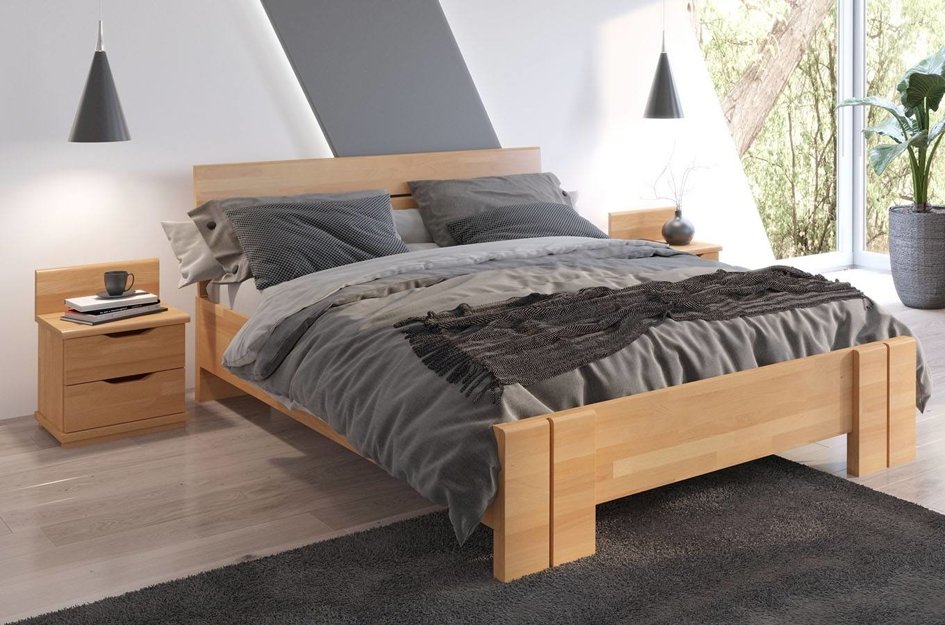 ZESTAW: Łóżko drewniane bukowe Visby ARHUS High + Materac kieszeniowy Visby KARLSKRONA / z wełną i kokosem