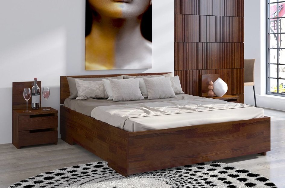 ZESTAW: Łóżko drewniane sosnowe Visby BERGMAN High + Materac kieszeniowy Visby KARLSKRONA / z wełną i kokosem