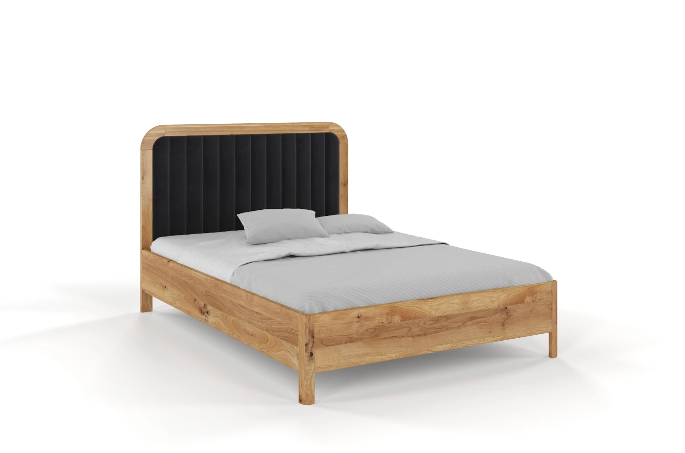 Tapicerowane łóżko drewniane dębowe Visby MODENA z wysokim zagłówkiem / 180x200 cm, lakier naturalny, zagłówek Casablanca 2316