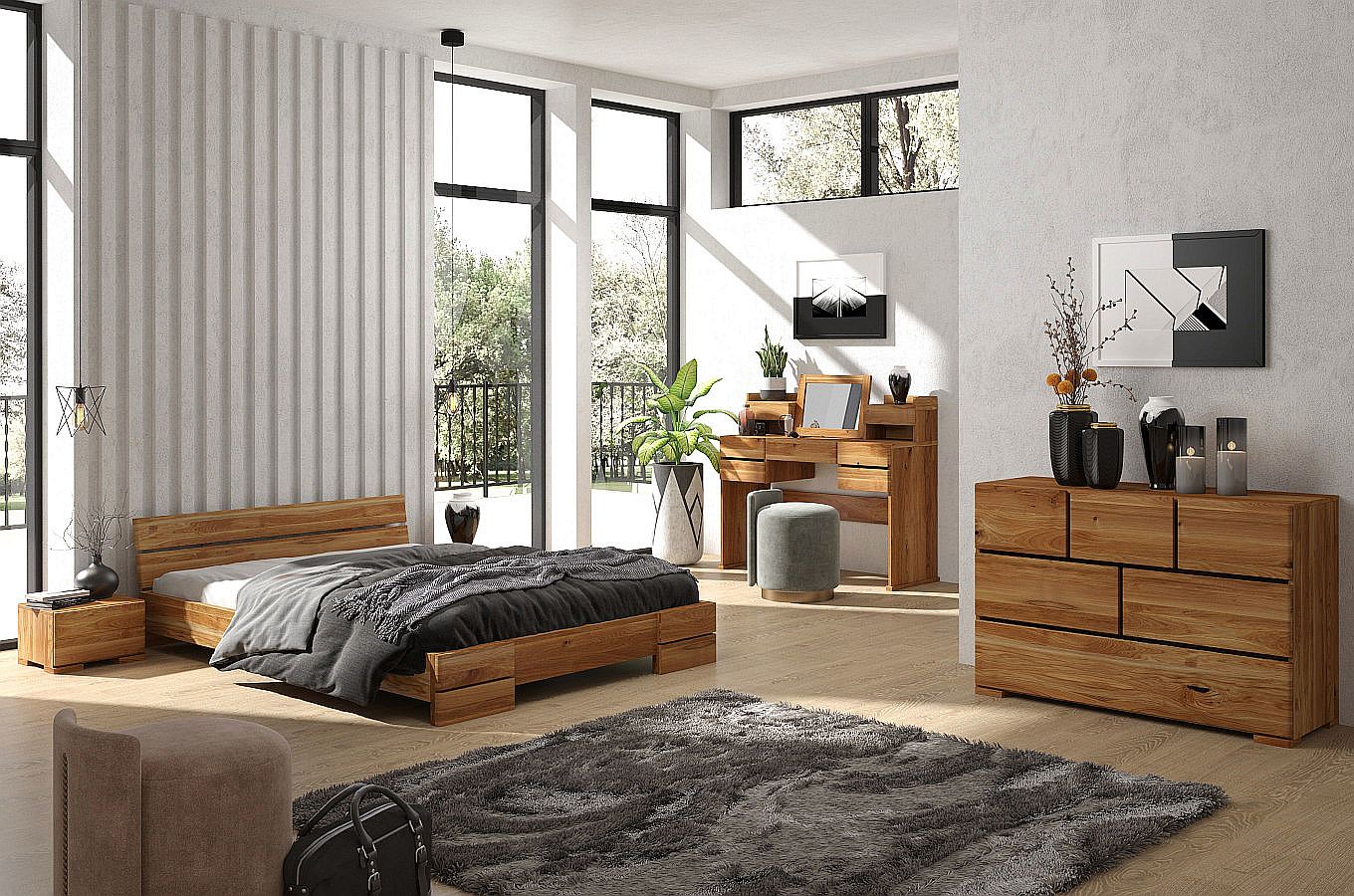 Łóżko drewniane dębowe Visby Sandemo / 180x200 cm, lakier naturalny