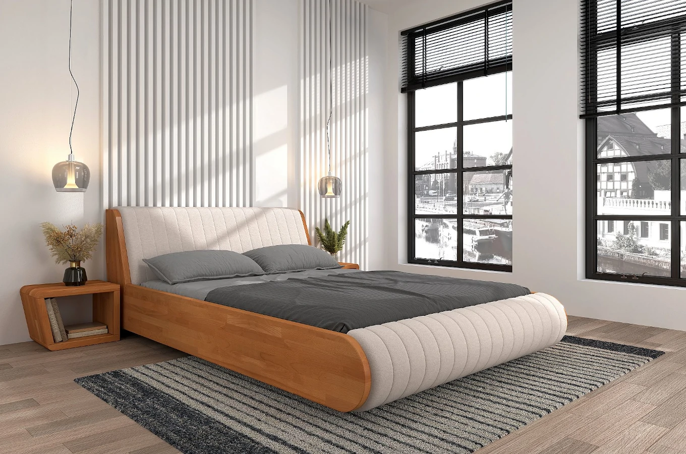 Łóżko lewitujące drewniane bukowe Visby HARALD