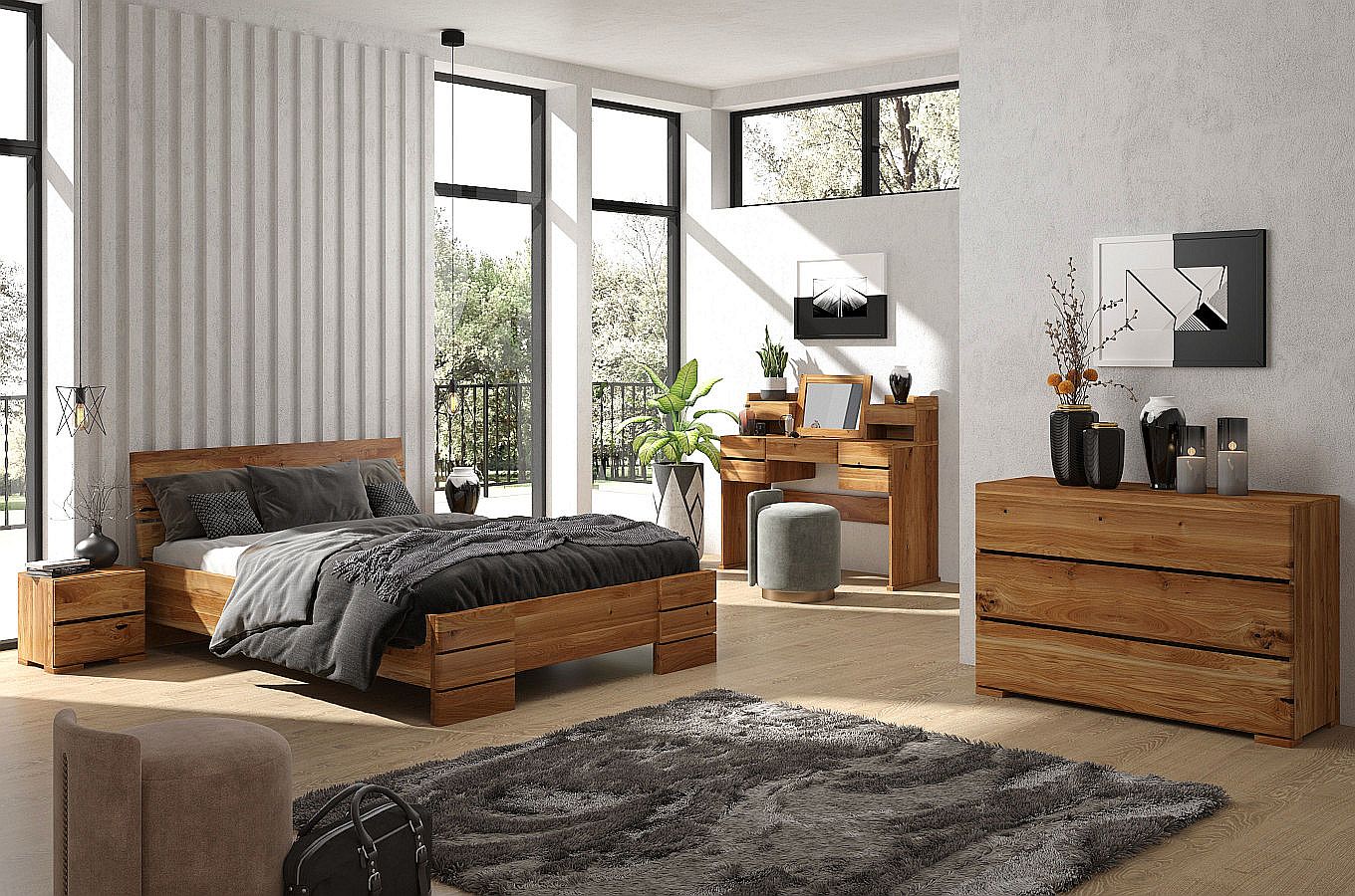 Łóżko drewniane dębowe Visby Sandemo High / 160x200 cm, lakier naturalny
