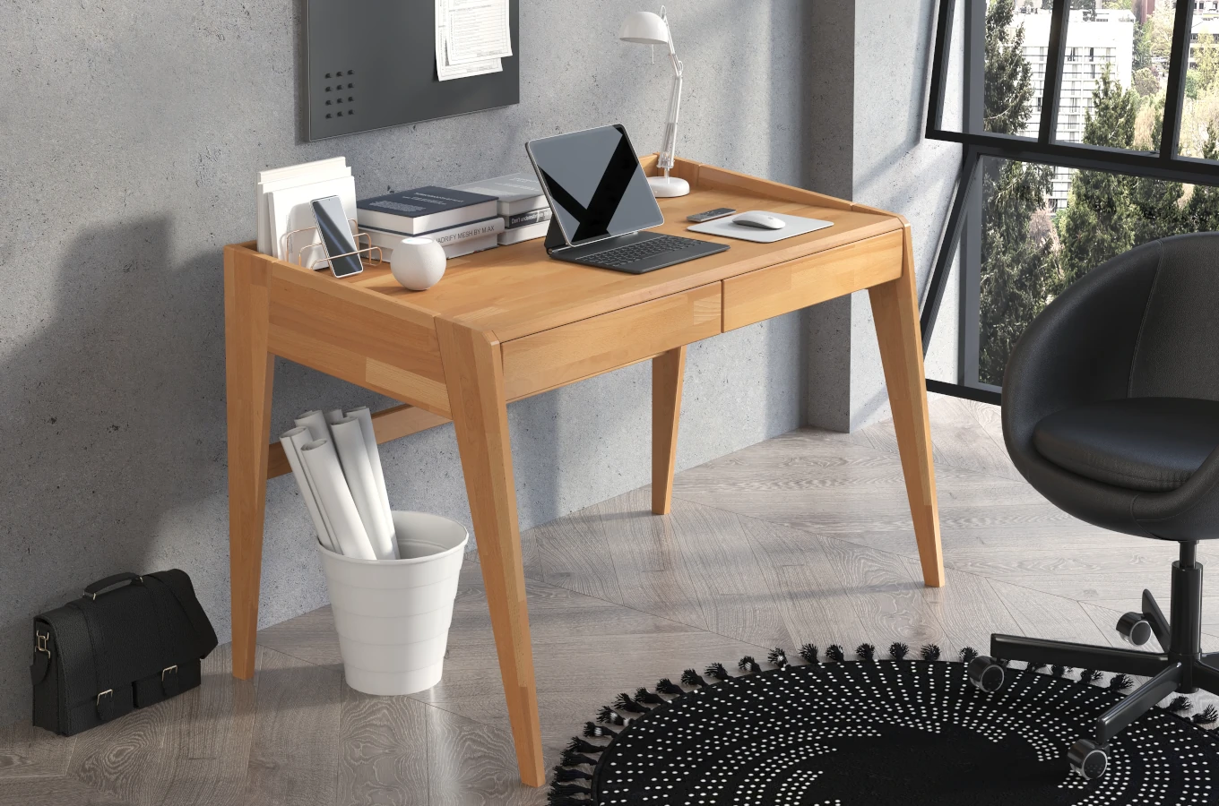 Drewniane bukowe biurko / toaletka z szufladami Visby LISA / 125x70 cm