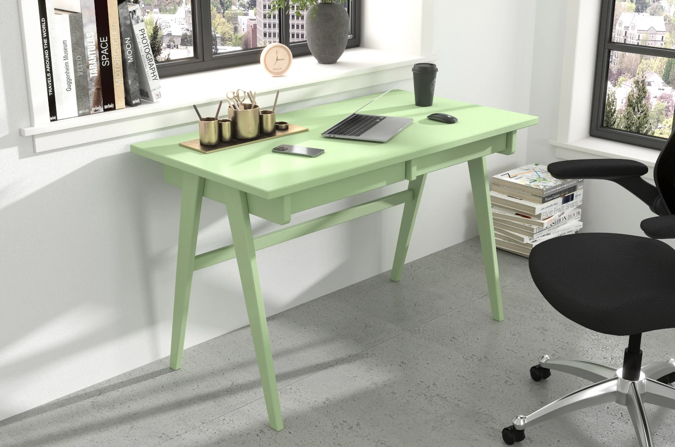 Drewniane biurko / toaletka z szufladami Visby EDDA / kolor pudrowa zieleń / 120x65 cm