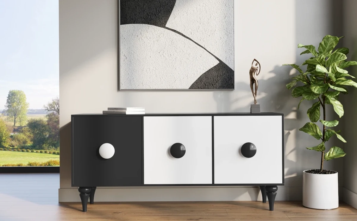 Nowoczesna czarno-biała komoda Dancan PARADIS / szer. 158 cm