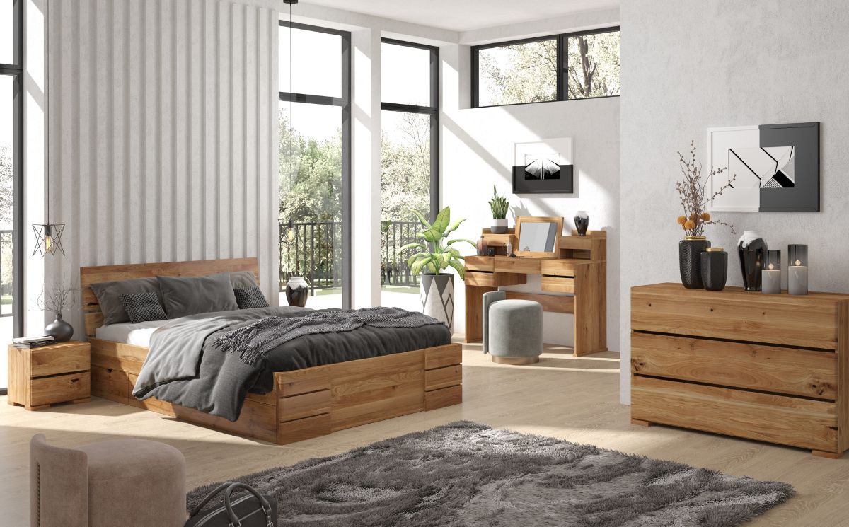 Łóżko drewniane dębowe Visby Sandemo High Drawers