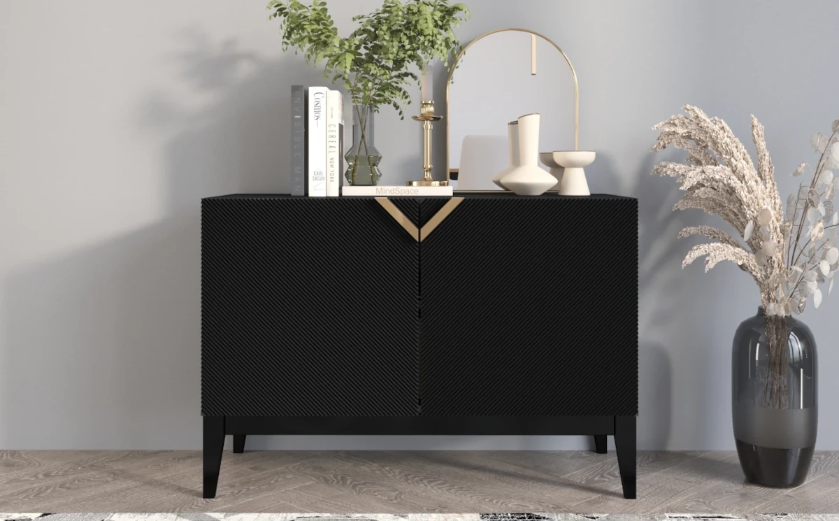 Drewniana komoda Visby DEMI LONG 2D / kolor czarny / szer. 100,5 cm