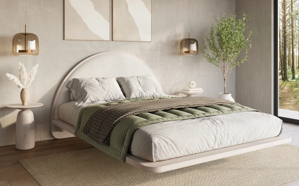 Łóżko lewitujące drewniane bukowe Visby MOMOKO w stylu Japandi