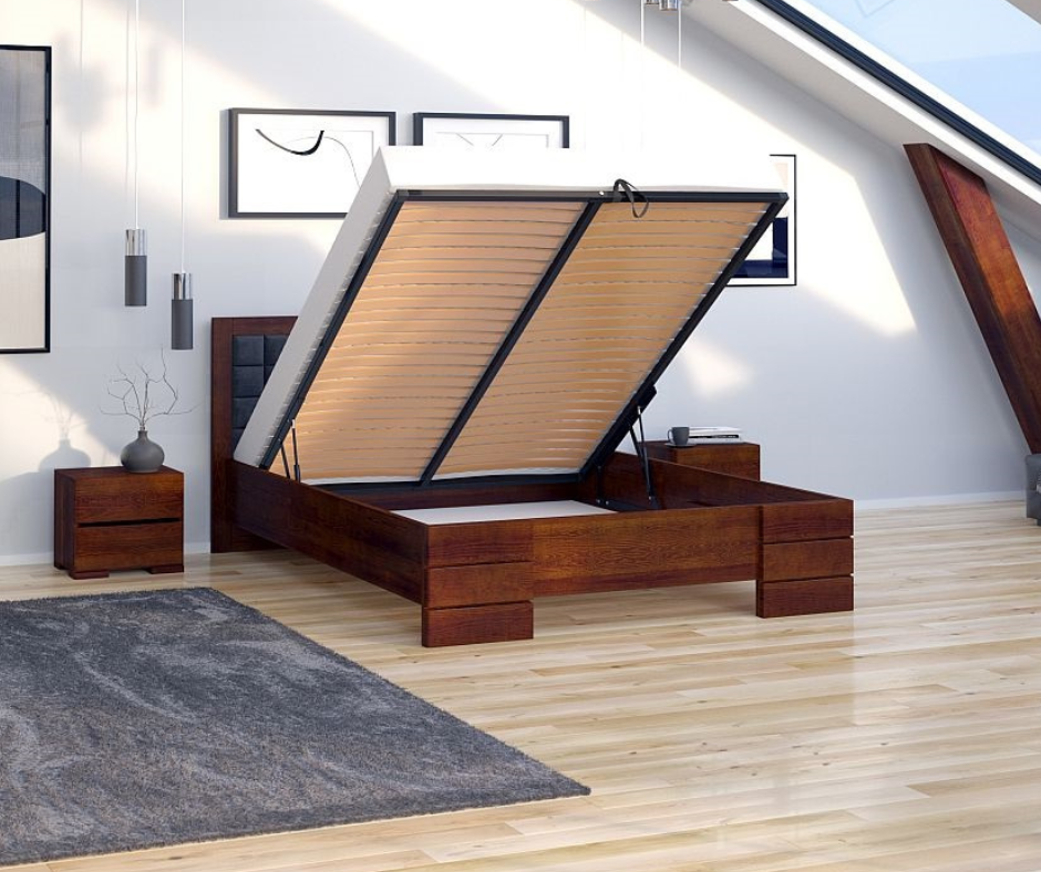 Łóżko drewniane z pojemnikiem, idealne rozwiązanie dla małych sypialni