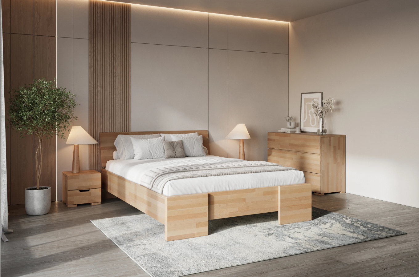 Łóżko drewniane bukowe Visby Hessler High / 180x200 cm, kolor naturalny