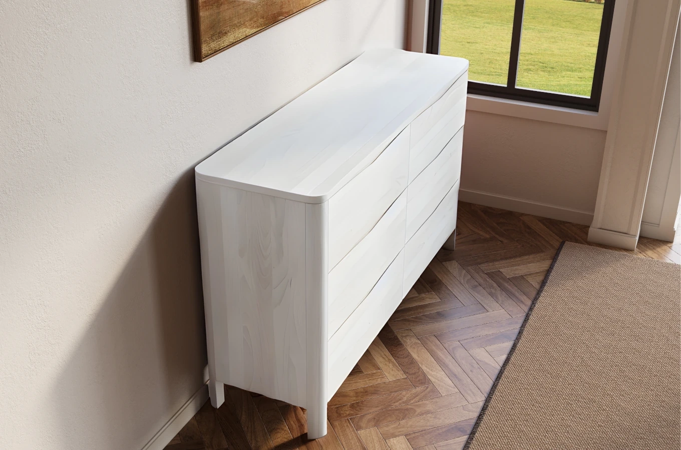 Drewniana komoda bukowa Visby MODENA LOW 150 / kolor biały