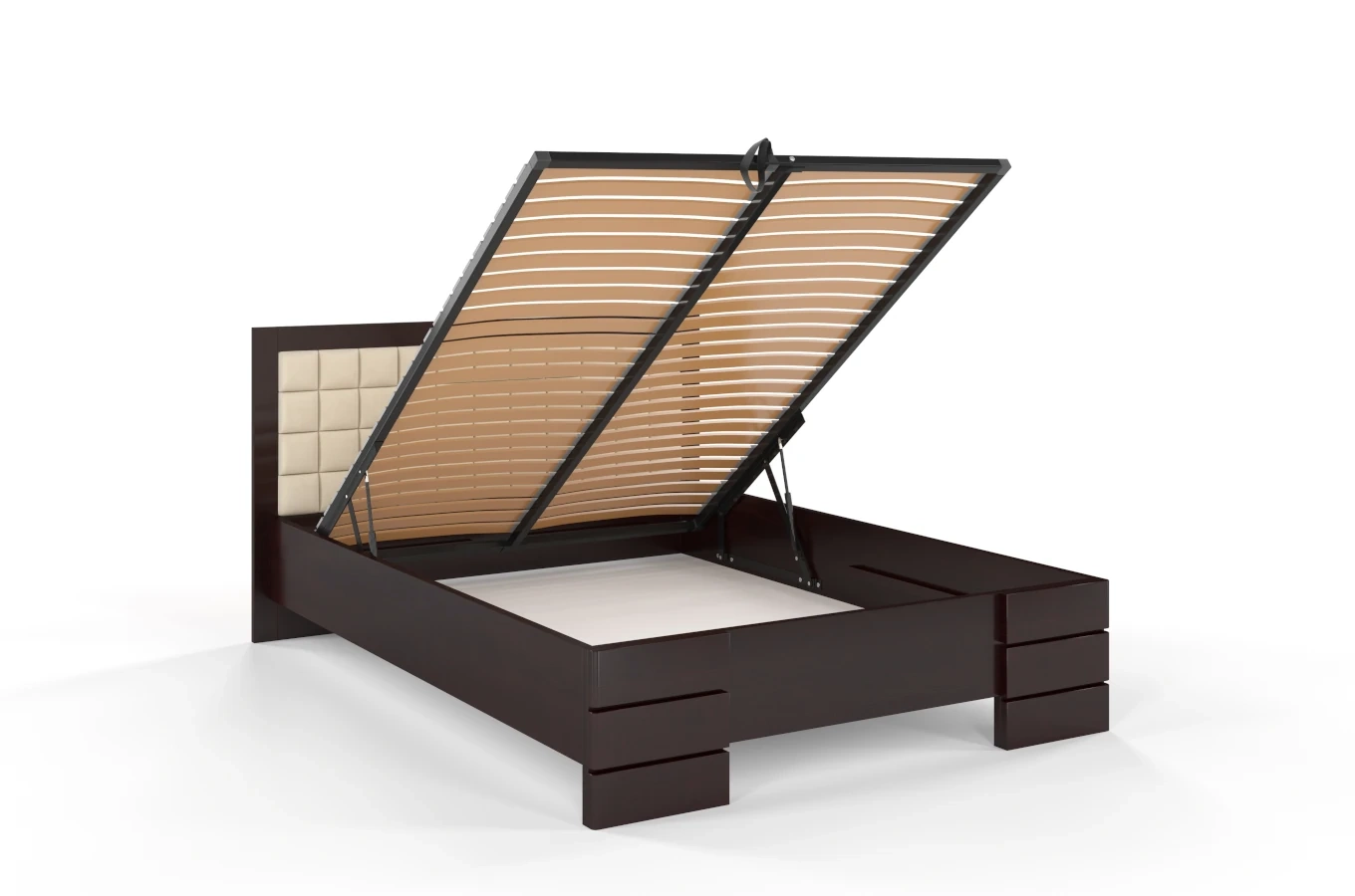 Tapicerowane łóżko drewniane - sosnowe Visby Gotland High BC (skrzynia na pościel)