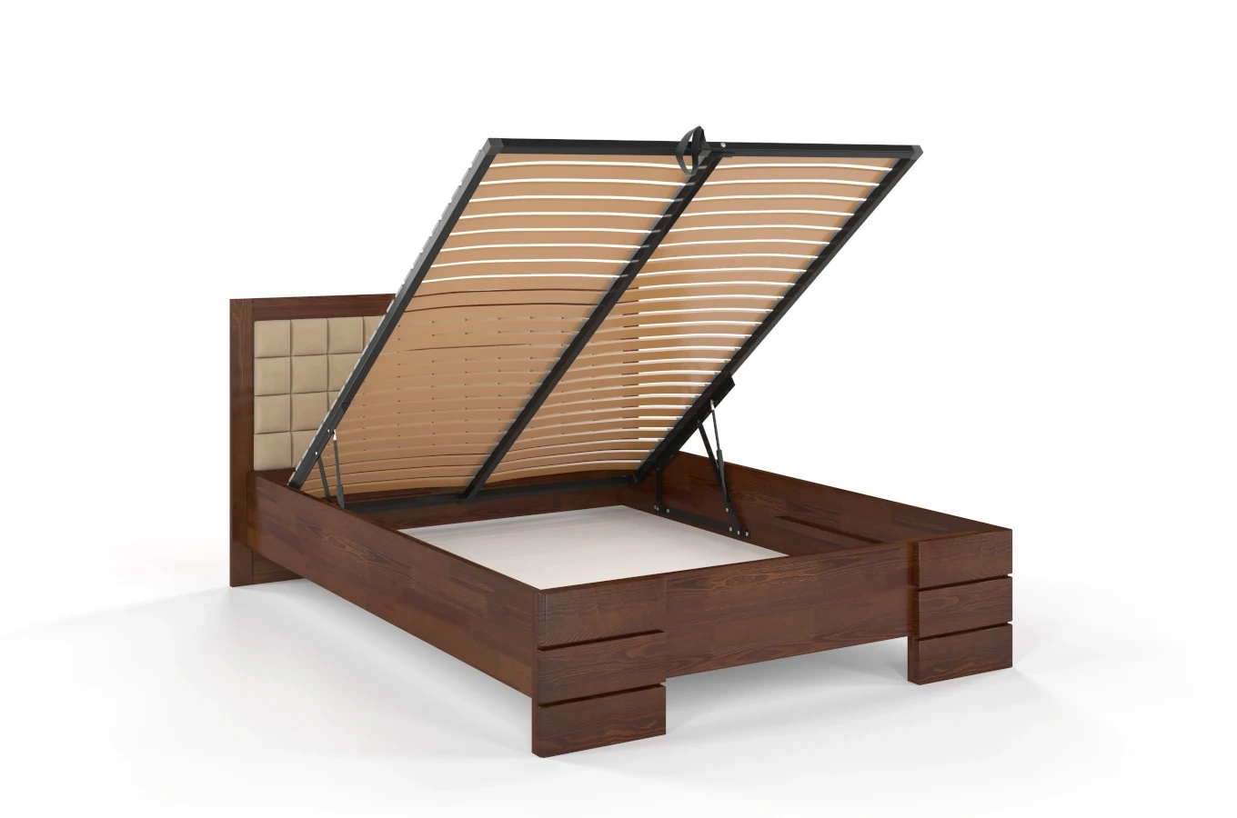 Tapicerowane łóżko drewniane - sosnowe Visby Gotland High BC (skrzynia na pościel)