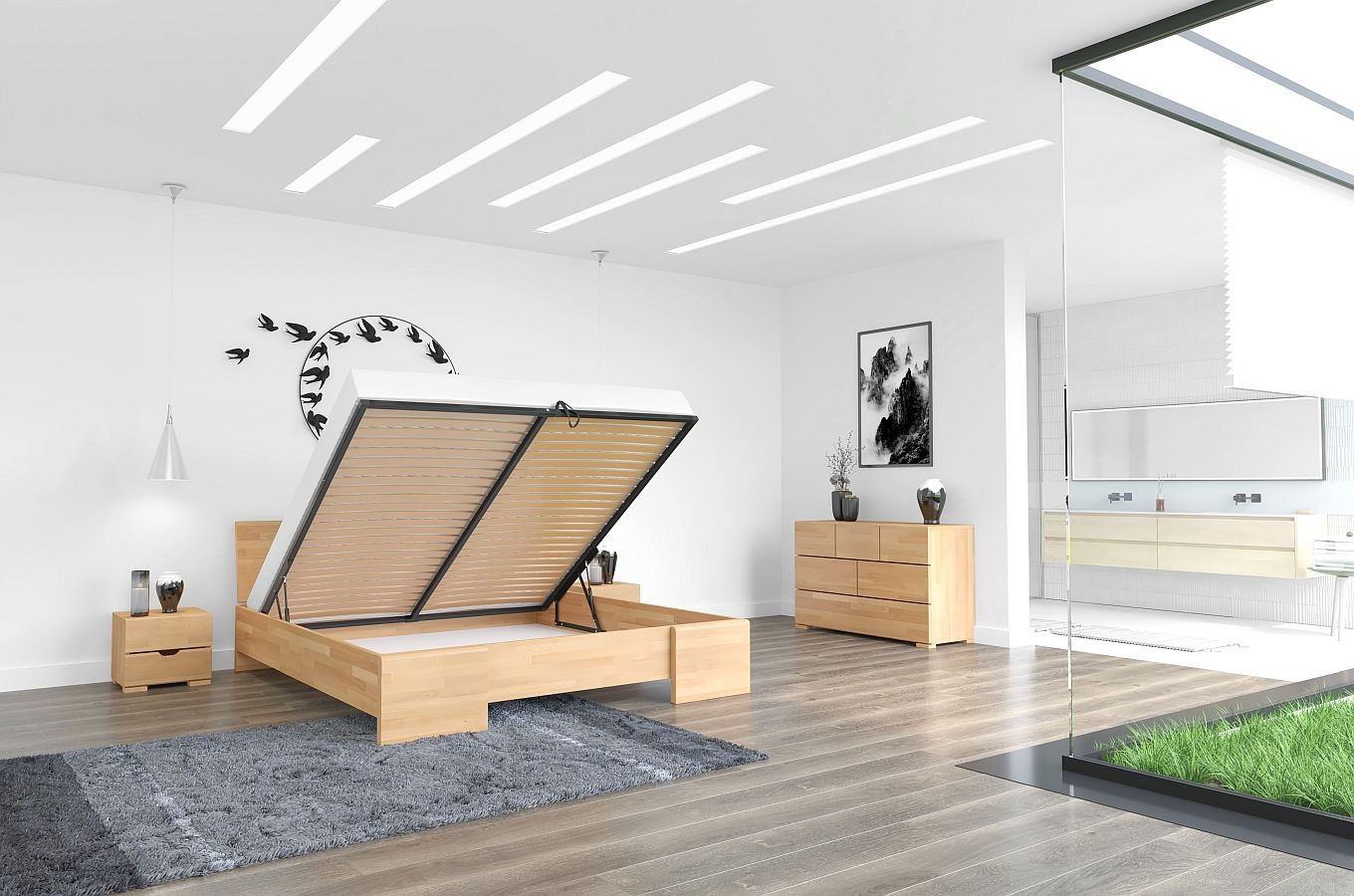 Łóżko drewniane bukowe Visby Hessler High BC (skrzynia na pościel) / 120x200 cm, kolor naturalny