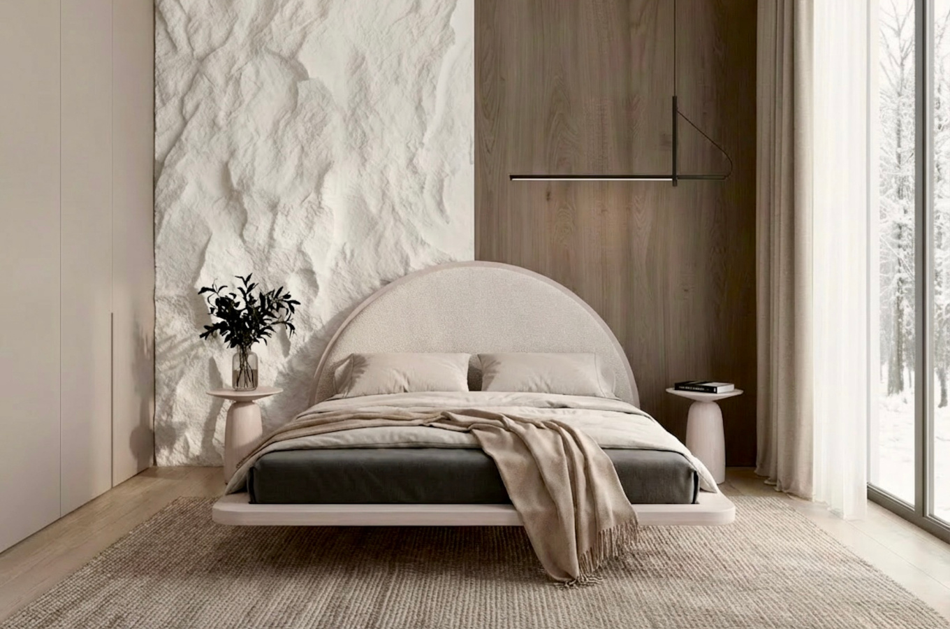 Łóżko lewitujące drewniane bukowe Visby MOMOKO / 180x200 cm, kolor biały