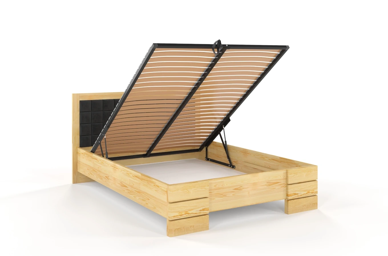 Tapicerowane łóżko drewniane - sosnowe Visby Gotland High BC (skrzynia na pościel)