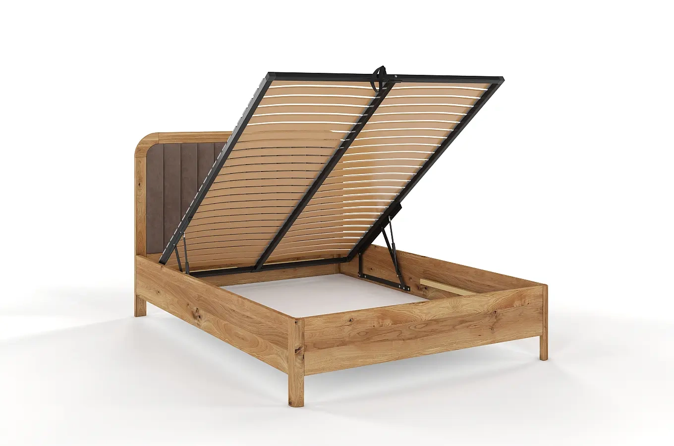 Tapicerowane łóżko drewniane dębowe Visby MODENA BC z wysokim zagłówkiem / 120x200 cm, olej naturalny, zagłówek Casablanca 2306 (skrzynia na pościel)