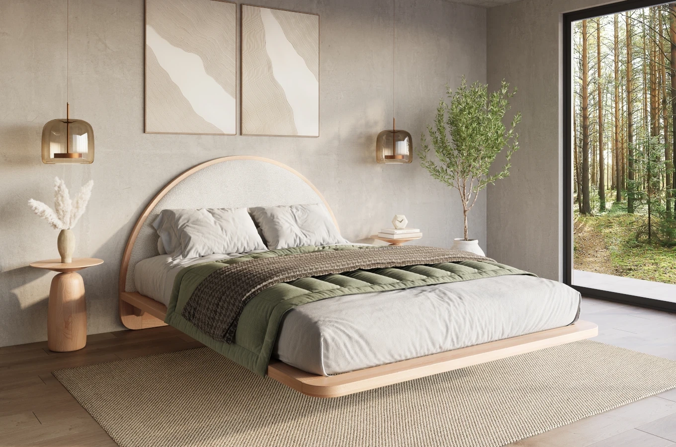 Łóżko lewitujące drewniane bukowe Visby MOMOKO / 180x200 cm, kolor naturalny