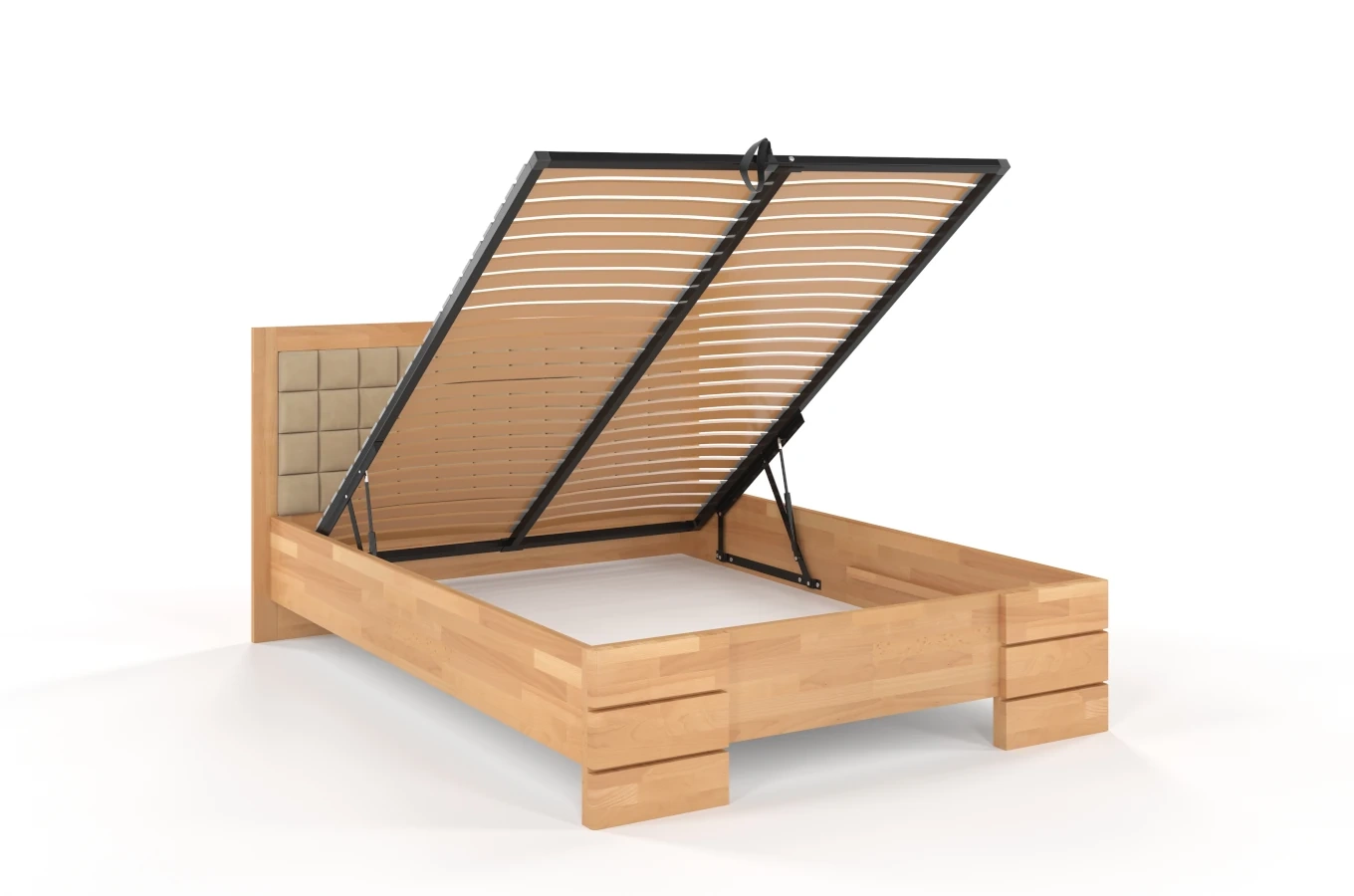 Tapicerowane łóżko drewniane - bukowe Visby GOTLAND High BC Long (Skrzynia na pościel)