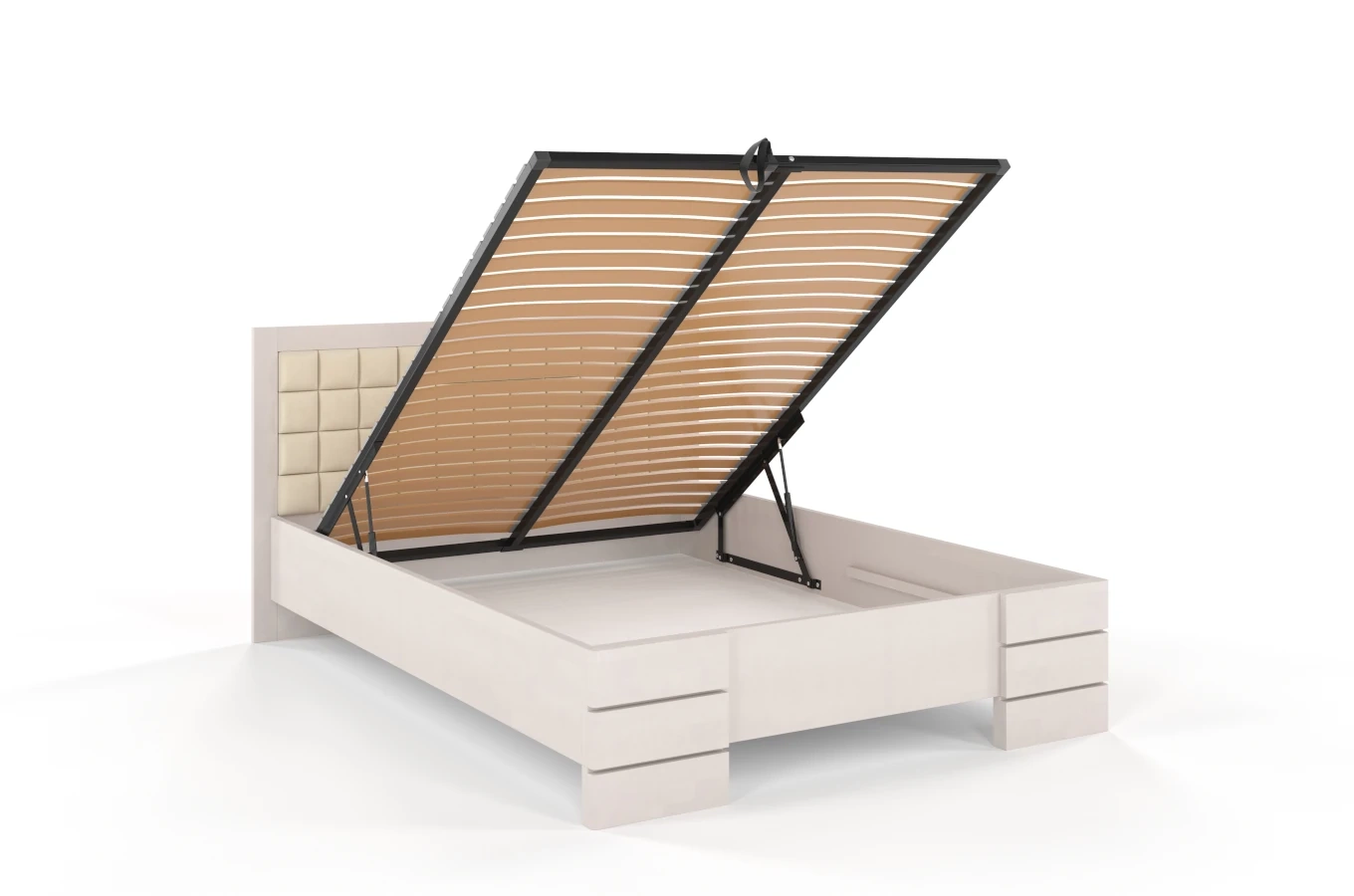 Tapicerowane łóżko drewniane - bukowe Visby GOTLAND High BC Long (Skrzynia na pościel)