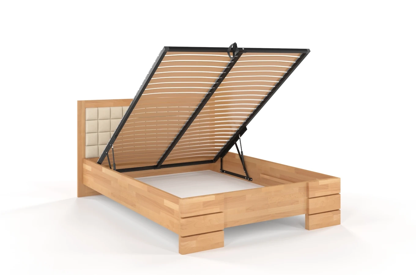 Tapicerowane łóżko drewniane - bukowe Visby GOTLAND High BC Long (Skrzynia na pościel)