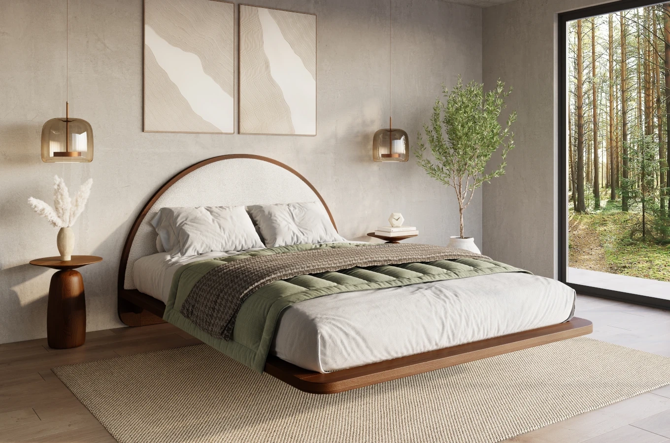 Łóżko lewitujące drewniane bukowe Visby MOMOKO / 180x200 cm, kolor orzech