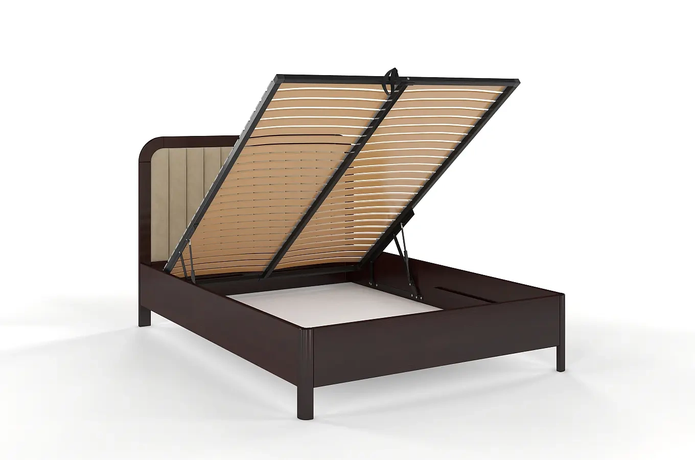 Tapicerowane łóżko drewniane sosnowe Visby MODENA BC z wysokim zagłówkiem / 200x200 cm, kolor palisander, zagłówek Casablanca 2303 (skrzynia na pościel)