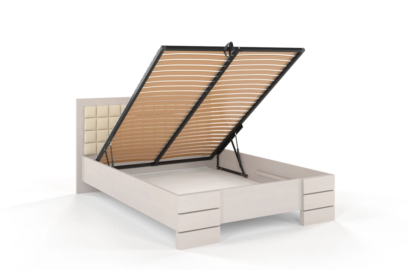 Tapicerowane łóżko drewniane - sosnowe Visby Gotland High BC (skrzynia na pościel)