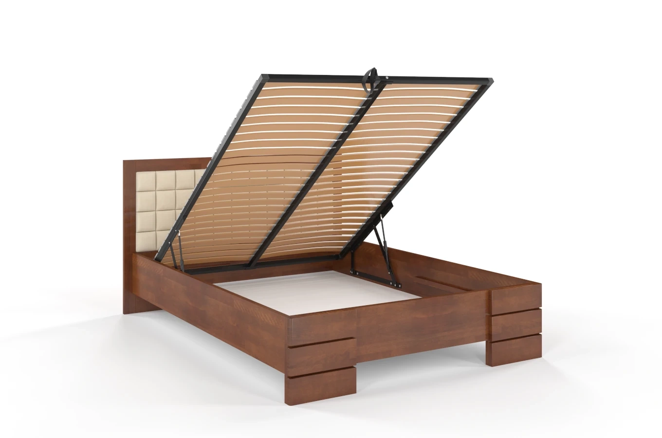 Tapicerowane łóżko drewniane - bukowe Visby GOTLAND High BC Long (Skrzynia na pościel)