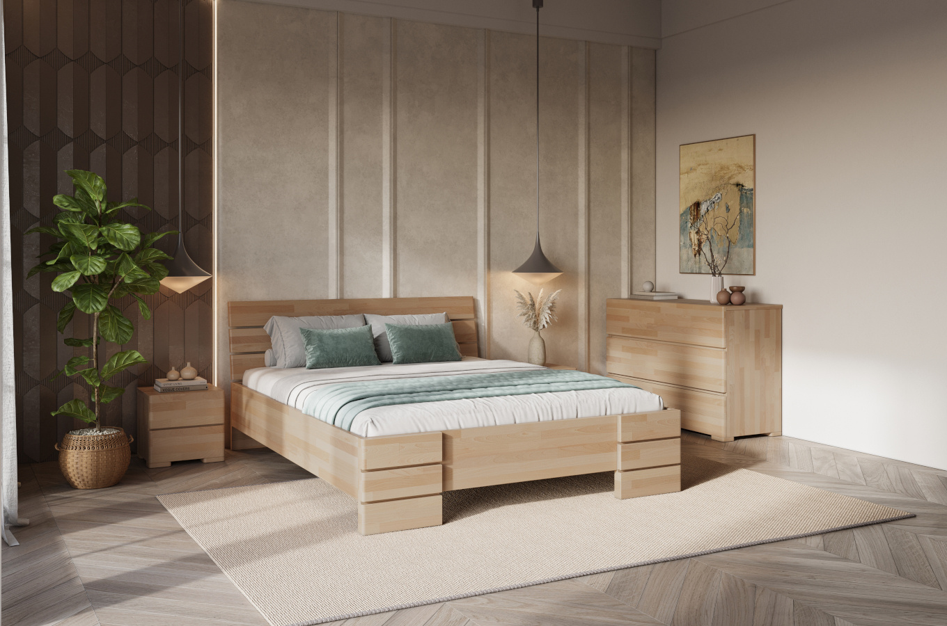 Łóżko drewniane bukowe Visby Sandemo High & LONG (długość + 20 cm) / 140x220 cm, kolor naturalny