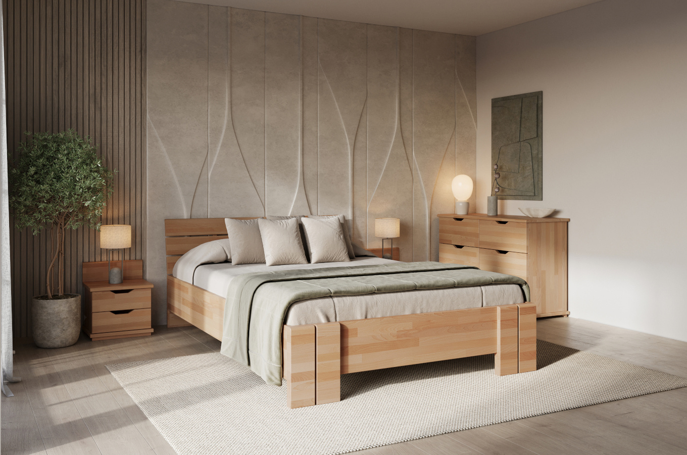 Łóżko drewniane bukowe Visby Arhus High & LONG (długość + 20 cm) / 180x220 cm, kolor naturalny