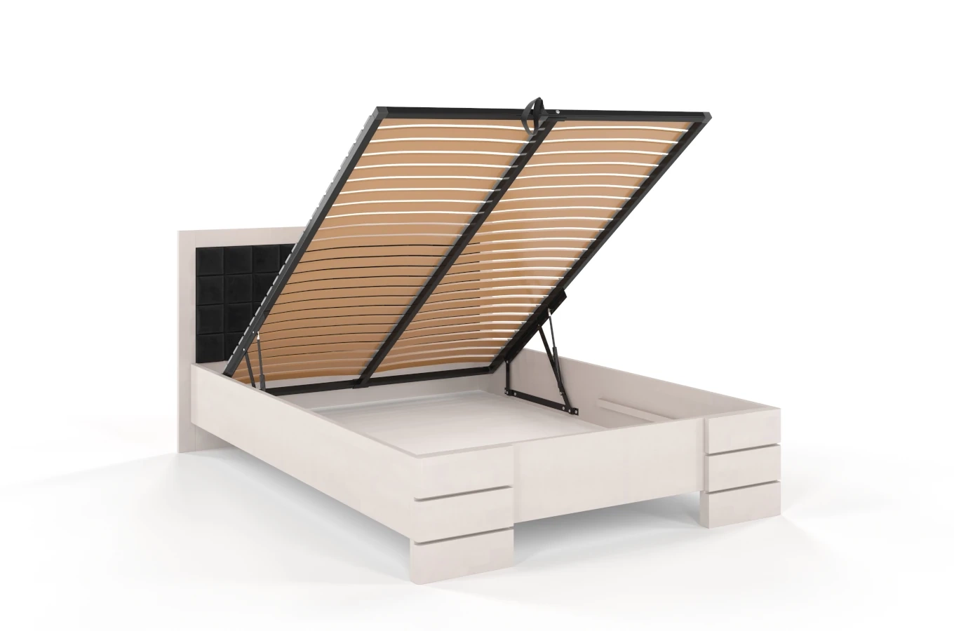 Tapicerowane łóżko drewniane - bukowe Visby GOTLAND High BC Long (Skrzynia na pościel)