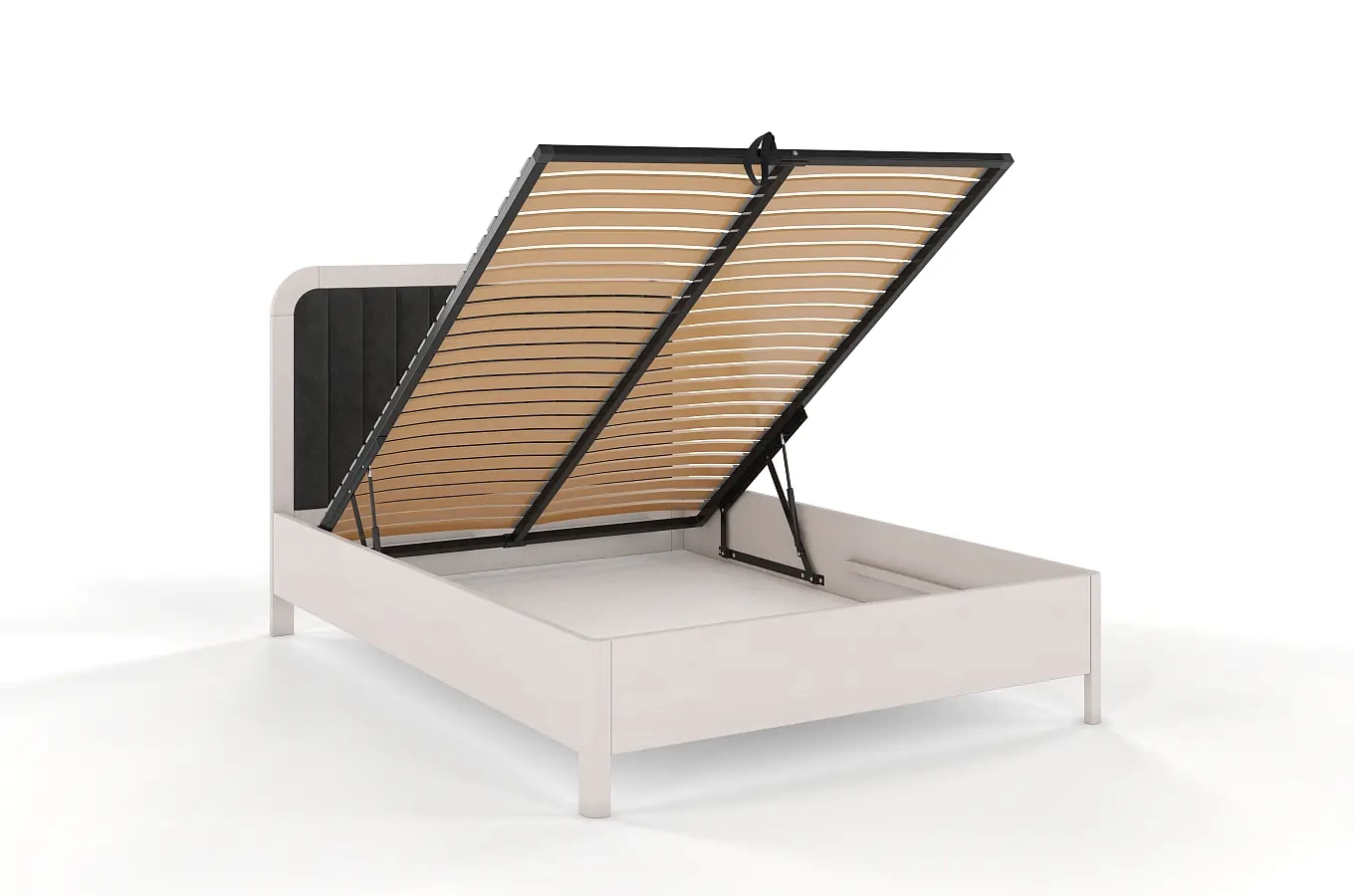 Tapicerowane łóżko drewniane bukowe Visby MODENA BC z wysokim zagłówkiem / 200x200 cm, kolor biały, zagłówek Casablanca 2315 (skrzynia na pościel)