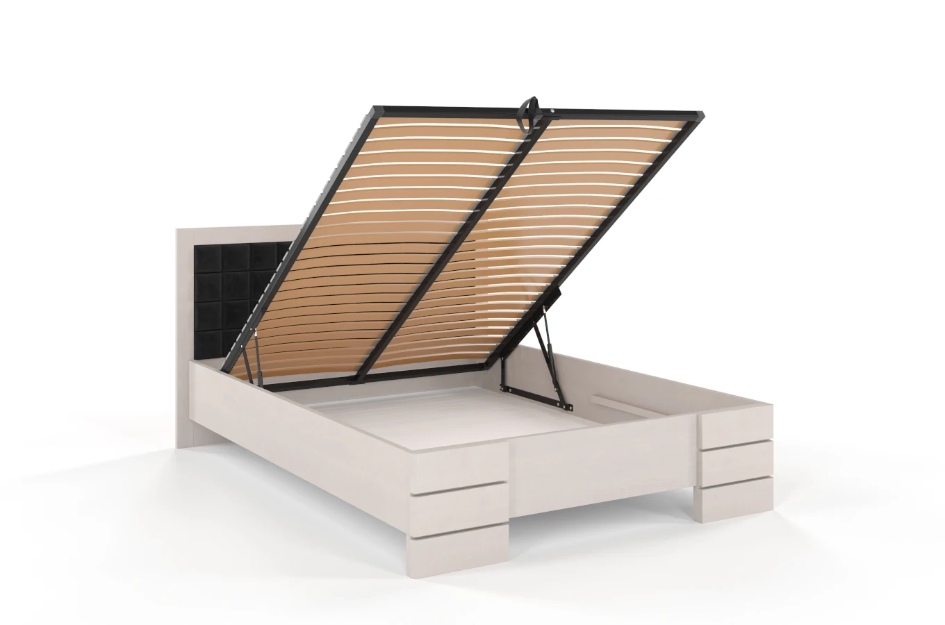 Tapicerowane łóżko drewniane - sosnowe Visby Gotland High BC (skrzynia na pościel)