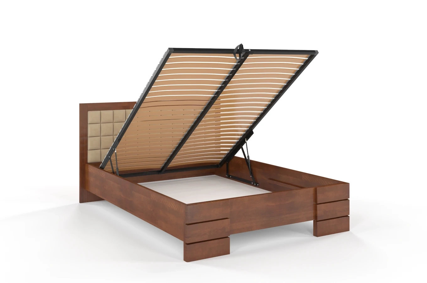 Tapicerowane łóżko drewniane - bukowe Visby GOTLAND High BC Long (Skrzynia na pościel)