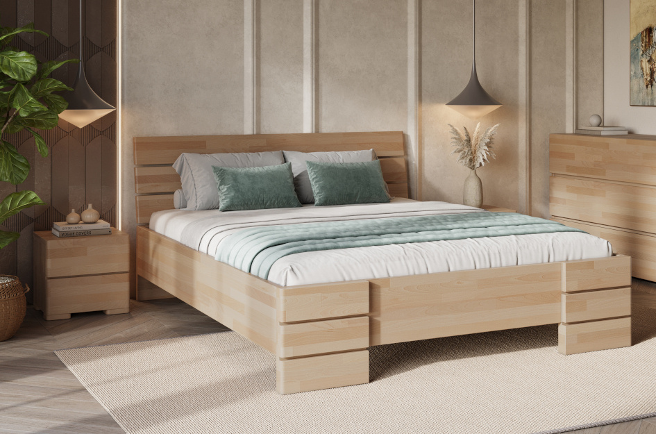 Łóżko drewniane bukowe Visby Sandemo High & LONG (długość + 20 cm)