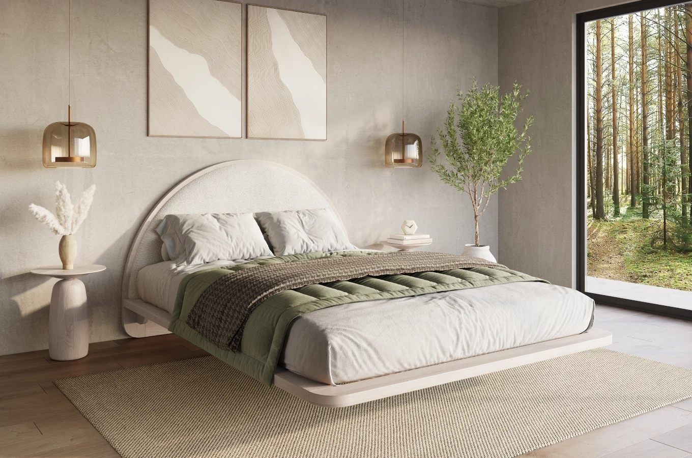 Łóżko lewitujące drewniane bukowe Visby MOMOKO / 160x200 cm, kolor biały