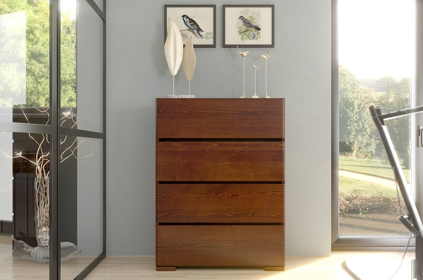 Drewniana komoda sosnowa Visby Sandemo 4S80 / szer. 80 cm, kolor orzech