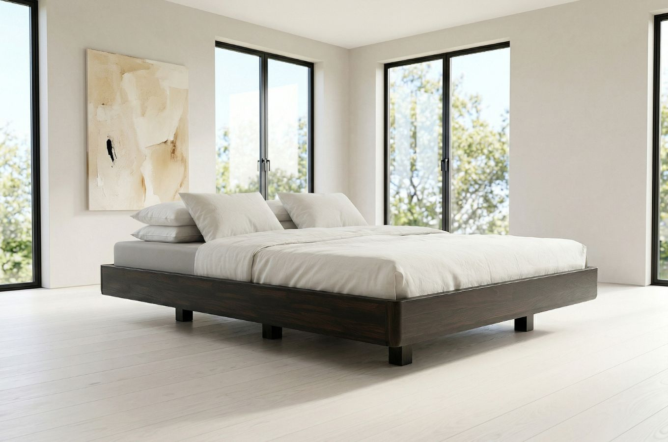 Łóżko lewitujące drewniane bukowe Visby LENA FLAT bez zagłówka, bez szafek / 140x200 cm, kolor palisander