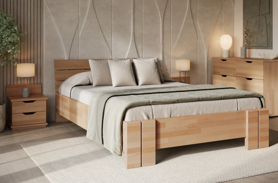 Łóżko drewniane bukowe Visby Arhus High & LONG (długość + 20 cm)