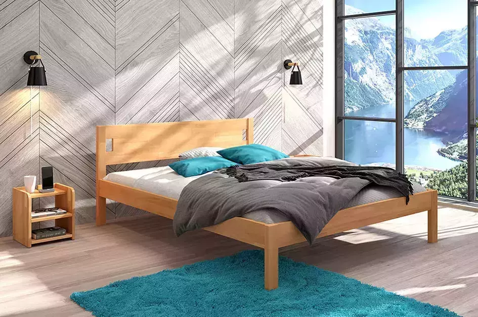ZESTAW: Łóżko drewniane bukowe Visby LAXBAKEN + Materac kieszeniowy Visby NORLAND / z pianką poliuretanową