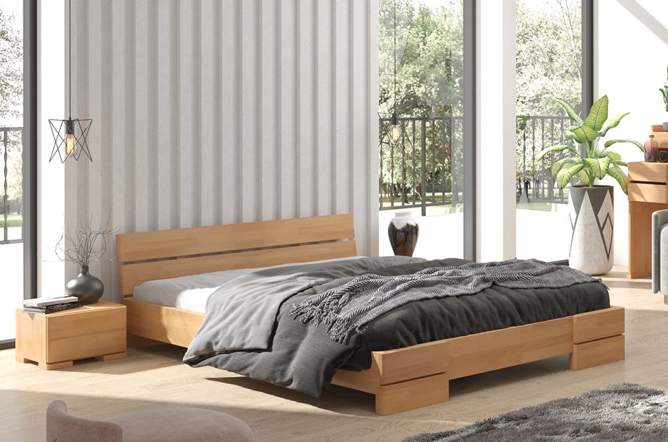 ZESTAW: Łóżko drewniane bukowe Visby SANDEMO + Materac kieszeniowy Visby NORLAND / z pianką poliuretanową