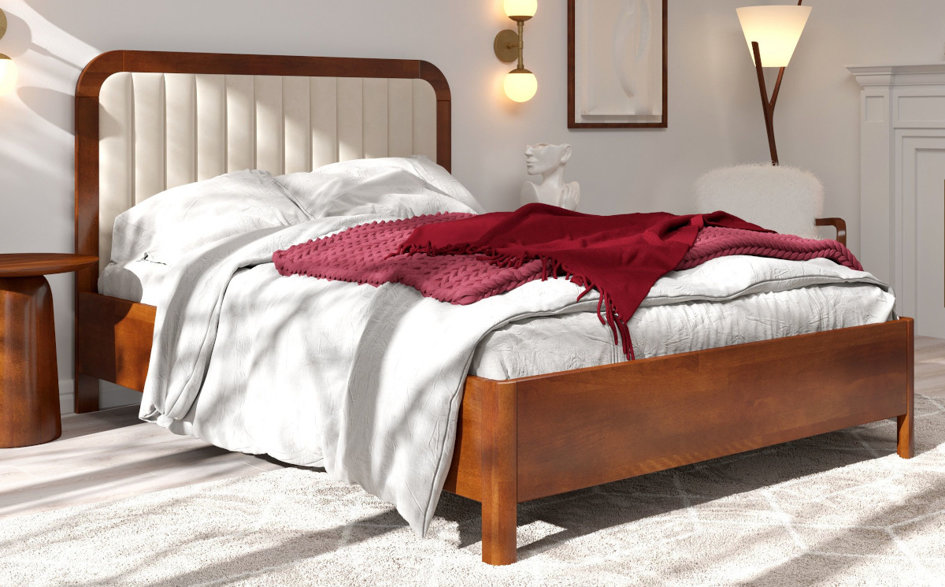ZESTAW: Tapicerowane łóżko drewniane bukowe Visby MODENA + Materac kieszeniowy Visby KARLSKRONA / z wełną i kokosem