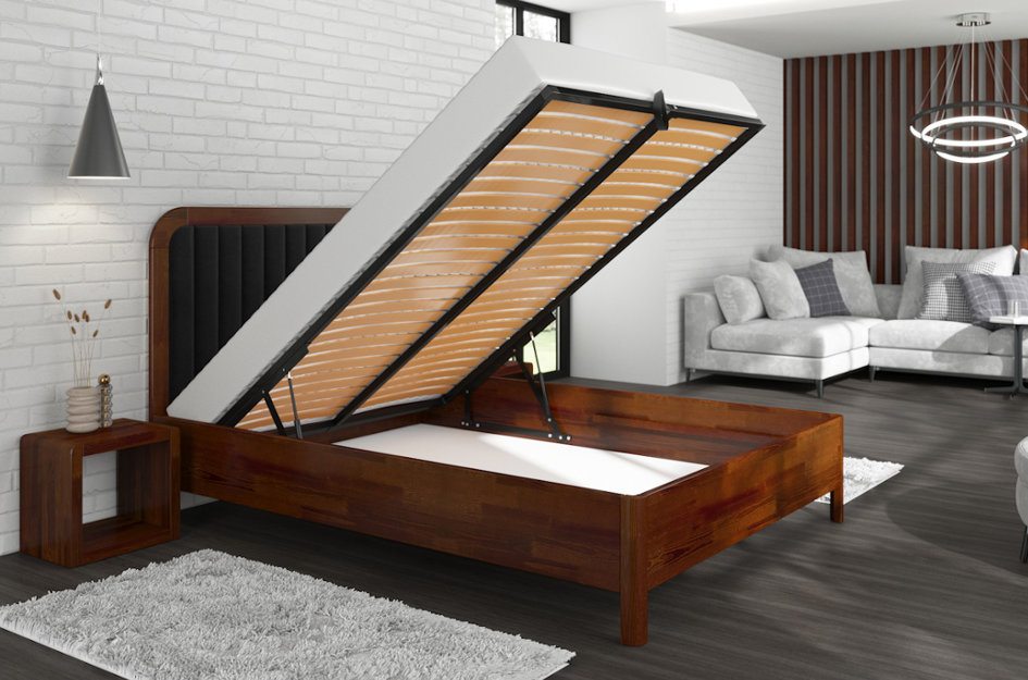 ZESTAW: Tapicerowane łóżko drewniane sosnowe Visby MODENA BC + Materac kieszeniowy Visby KARLSKRONA / z wełną i kokosem