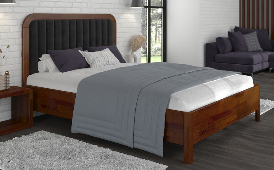 ZESTAW: Tapicerowane łóżko drewniane sosnowe Visby MODENA + Materac kieszeniowy Visby KARLSKRONA / z wełną i kokosem